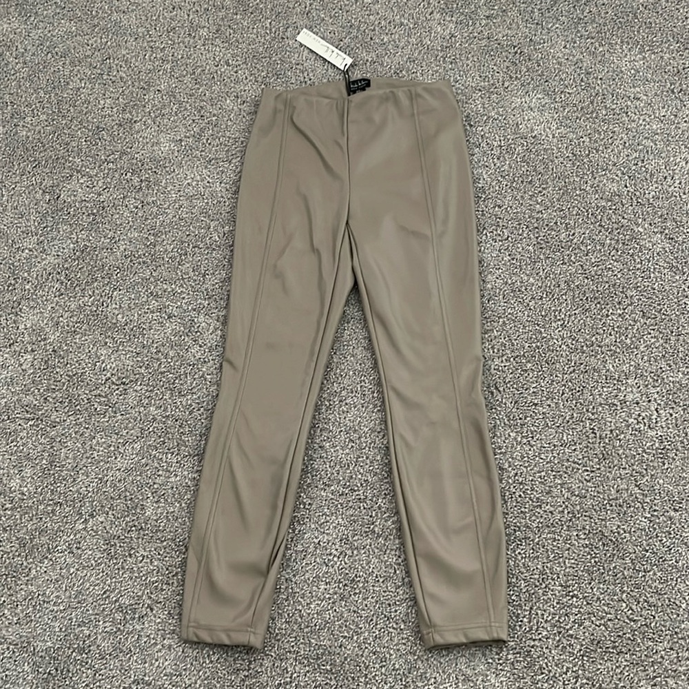 NWT Nicole Miller Faux Leather Taupe Leggings - Size XS